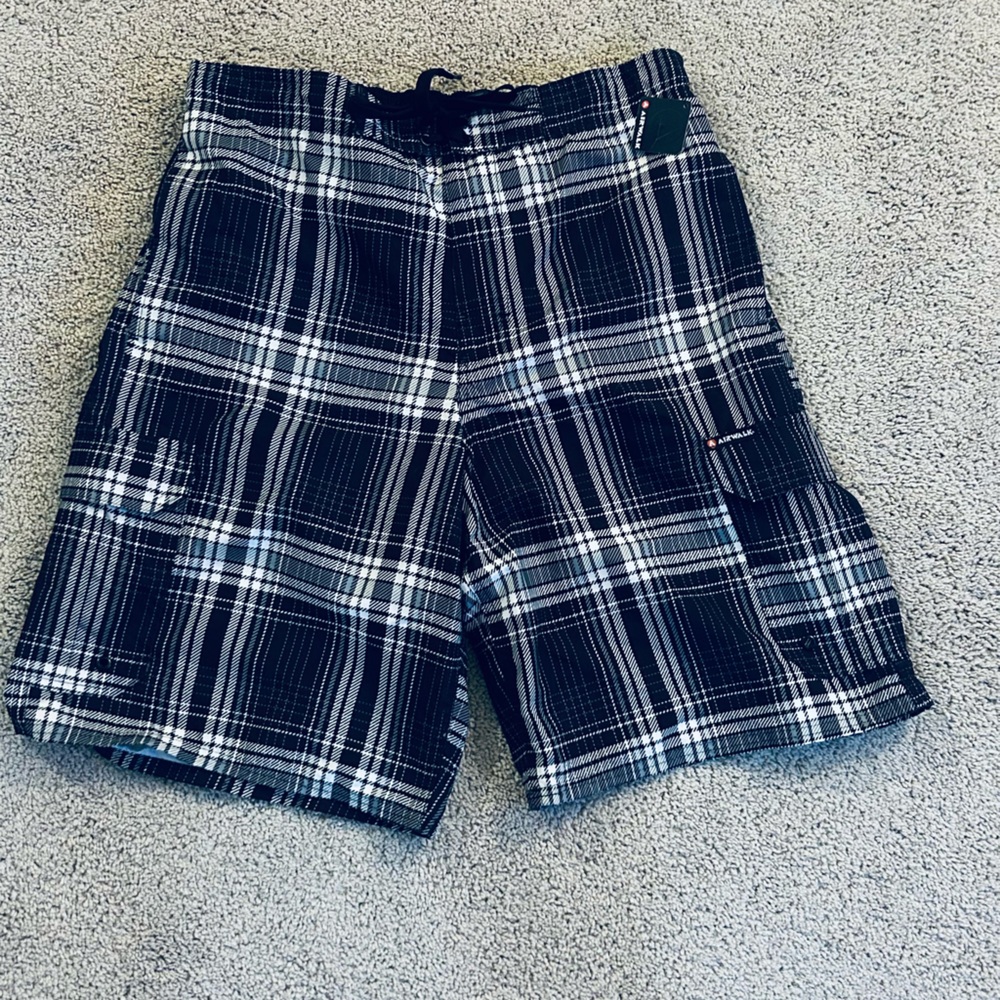 Airwalk Black and White Plaid Board Shorts